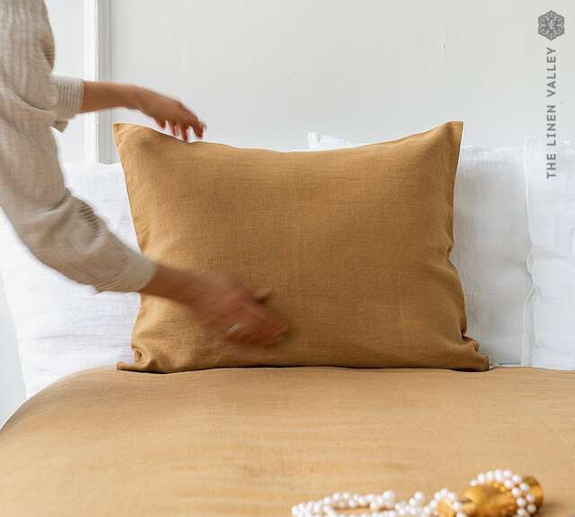 Dusty Mustard Linen Pillow Case -Dusty Camel Brown Pillow - Cinnamon Envelope Standard, Queen, King Sizes-Linen - image 1