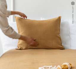 Dusty Mustard Linen Pillow Case -Dusty Camel Brown Pillow - Cinnamon Envelope Standard, Queen, King Sizes-Linen