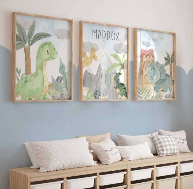 Dinosaur Prints, Dinosaur Nursery Prints, Nursery Decor, Boys Bedroom Decor, Dinosaur Wall Art, Boys Prints, Blue, Boys Nursery - image 1