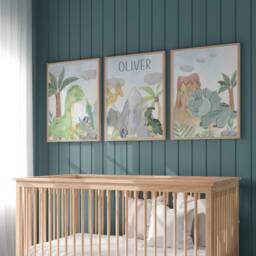 Dinosaur Prints, Dinosaur Nursery Prints, Nursery Decor, Boys Bedroom Decor, Dinosaur Wall Art, Boys Prints, Blue, Boys Nursery - thumbnail 2
