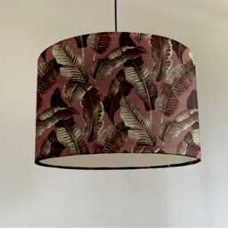 Pink Leaves Velvet Drum Lampshade, Tropical Ceiling Light Shade