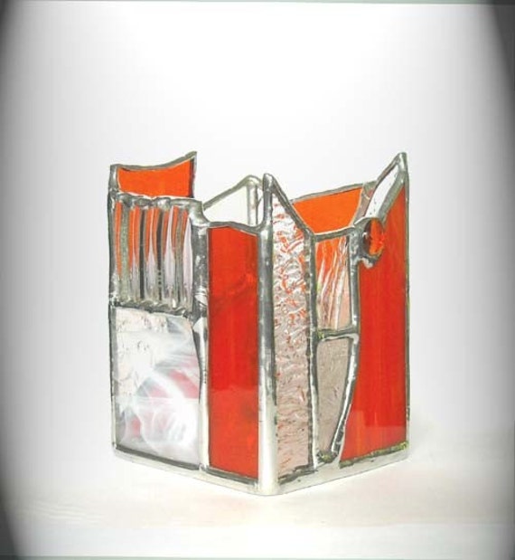 Orange & Clear Stained Glass Candle Holder - image 1