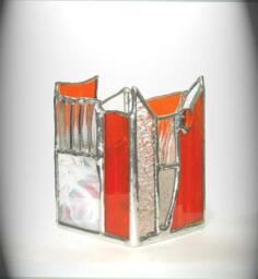 Orange & Clear Stained Glass Candle Holder