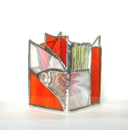 Orange & Clear Stained Glass Candle Holder - thumbnail 3