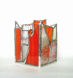 Orange & Clear Stained Glass Candle Holder - thumbnail 2