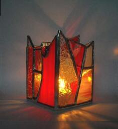 Orange & Clear Stained Glass Candle Holder - thumbnail 4