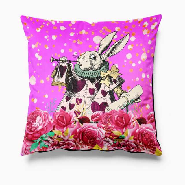 Outdoor Garden Cushion - Alice in Wonderland Bright Pink White Rabbit Hare Waterproof Water Resistant Pillows 18 - image 1