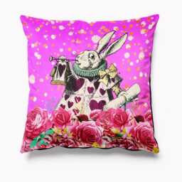 Outdoor Garden Cushion - Alice in Wonderland Bright Pink White Rabbit Hare Waterproof Water Resistant Pillows 18 - thumbnail 1
