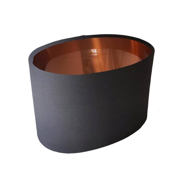 Dark Grey Oval Drum Lampshade, Cotton With A Copper Lining - image 1
