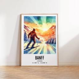 Banff Ski Poster - Watercolour Art Print - Travel Wall Artwork Skiing Gifts Sunshine Canada Decor Village Resort Skier Gift - thumbnail 2