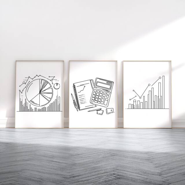 Accountant Poster Set - 3 Office Posters - Accounting Gift Bookkeeper Wall Art Finance Team Decor Work From Home Line Drawing Artwork - image 1