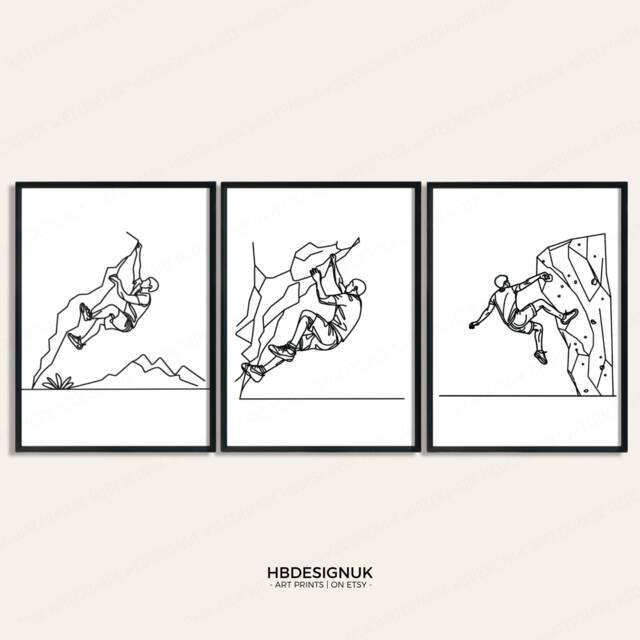 Minimal Bouldering Wall Art - Set Of 3 Prints - Outdoor Posters Rock Climbing Monoline Home Decor Gift Women Girl Climber Gifts - image 1