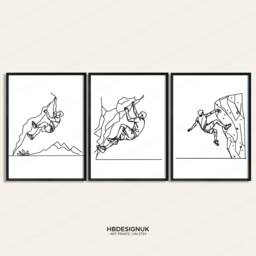 Minimal Bouldering Wall Art - Set Of 3 Prints - Outdoor Posters Rock Climbing Monoline Home Decor Gift Women Girl Climber Gifts - thumbnail 1
