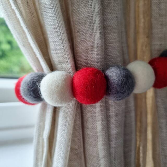 Christmas Candy Curtain Felt Ball Pom Tie Backs - image 1