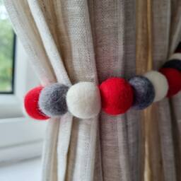 Christmas Candy Curtain Felt Ball Pom Tie Backs - thumbnail 2
