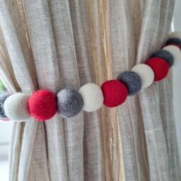 Christmas Candy Curtain Felt Ball Pom Tie Backs - thumbnail 3