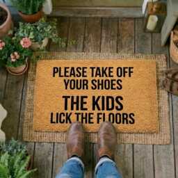 Funny Coir Doormat - Please Take Off Your Shoes, Kids Lick Floors Housewarming Gift - thumbnail 2