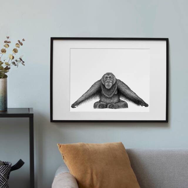 Orangutan Art Print A4 // Pen Drawing, Home Decor, Wildlife Art Print, Animal Black & White Stylish Wall - image 1
