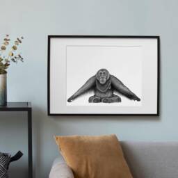 Orangutan Art Print A4 // Pen Drawing, Home Decor, Wildlife Art Print, Animal Black & White Stylish Wall - thumbnail 1