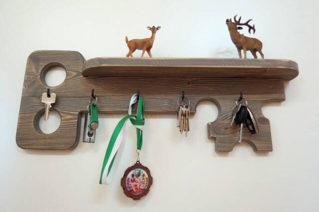 New House Gift Wood Hanging Shelf Country Key Holder Rustic Wood Hook Key My Gray - image 1