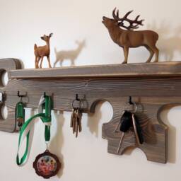 New House Gift Wood Hanging Shelf Country Key Holder Rustic Wood Hook Key My Gray - thumbnail 2