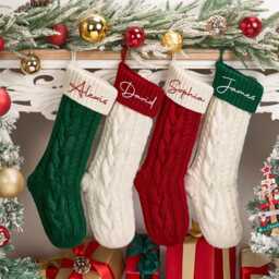 Knitted Christmas Stocking, Custom Family Xmas Stocking With Name, Embroidered Holiday Stockings, Gifts For - thumbnail 3