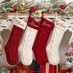 Knitted Christmas Stocking, Custom Family Xmas Stocking With Name, Embroidered Holiday Stockings, Gifts For - thumbnail 4