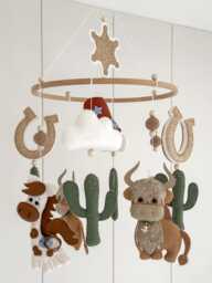 Wild West Felt Mobile - Kids Decor Nursery Baby Cowboy Cactus Horse Sheriff Horseshoe
