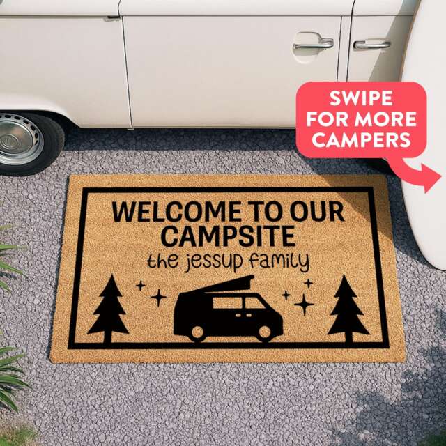 Welcome To Our Campsite Camping Gift - Indoor Outdoor Doormat Customize Your Campervan Decor Camper Rug - image 1
