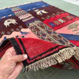 Afghan Pictorial Wool Rug, Minnar Area Scenery Wall Hanging Decor Tribal One Of Kind 4x5 Ft - thumbnail 2