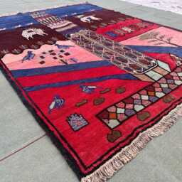 Afghan Pictorial Wool Rug, Minnar Area Scenery Wall Hanging Decor Tribal One Of Kind 4x5 Ft - thumbnail 4