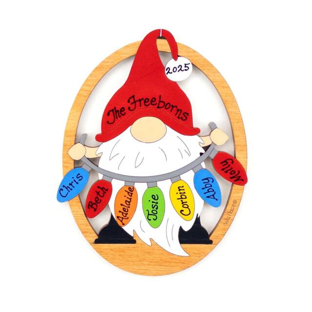 Personalized Gnome Christmas Ornament - Wood, Laser Cut, Hand Painted - image 1