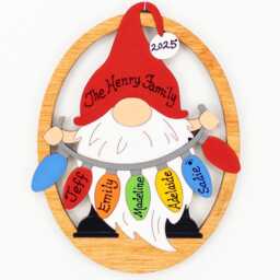 Personalized Gnome Christmas Ornament - Wood, Laser Cut, Hand Painted - thumbnail 2