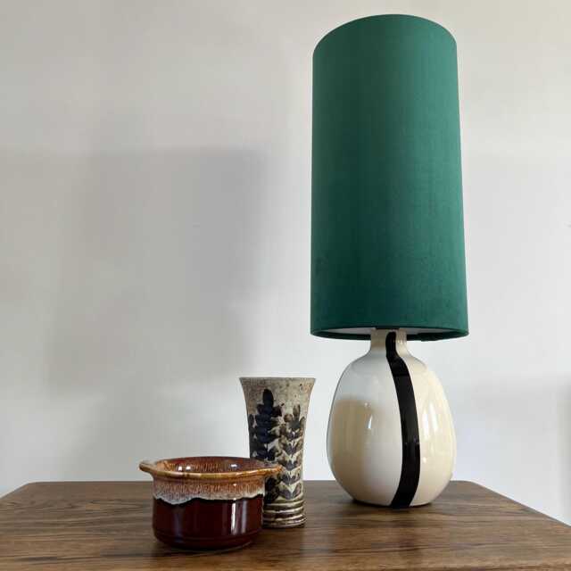 Green Velvet Cylinder Lampshade, Extra Tall Lampshade Plain Green Velvet Drum - image 1
