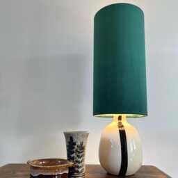Green Velvet Cylinder Lampshade, Extra Tall Lampshade Plain Green Velvet Drum - thumbnail 2