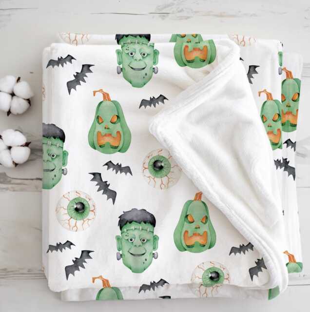 Frankenstein, Sherpa Fleece Blanket, Decor, Kids Bedding, Blankets, Children's Room, Halloween Frankenstein Green, Blanket - image 1
