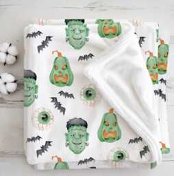 Frankenstein, Sherpa Fleece Blanket, Decor, Kids Bedding, Blankets, Children's Room, Halloween Frankenstein Green, Blanket - thumbnail 1