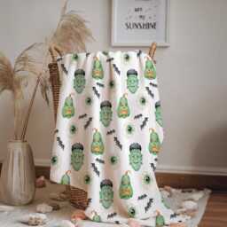Frankenstein, Sherpa Fleece Blanket, Decor, Kids Bedding, Blankets, Children's Room, Halloween Frankenstein Green, Blanket - thumbnail 3