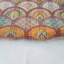 Kantha Quilt, Indian Blanket, Queen Quilt Bird Print Throw, Handmade Embroidered Bedspread - thumbnail 2