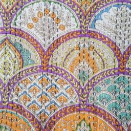 Kantha Quilt, Indian Blanket, Queen Quilt Bird Print Throw, Handmade Embroidered Bedspread - thumbnail 4