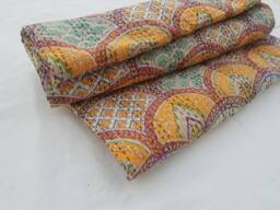 Kantha Quilt, Indian Blanket, Queen Quilt Bird Print Throw, Handmade Embroidered Bedspread - thumbnail 1