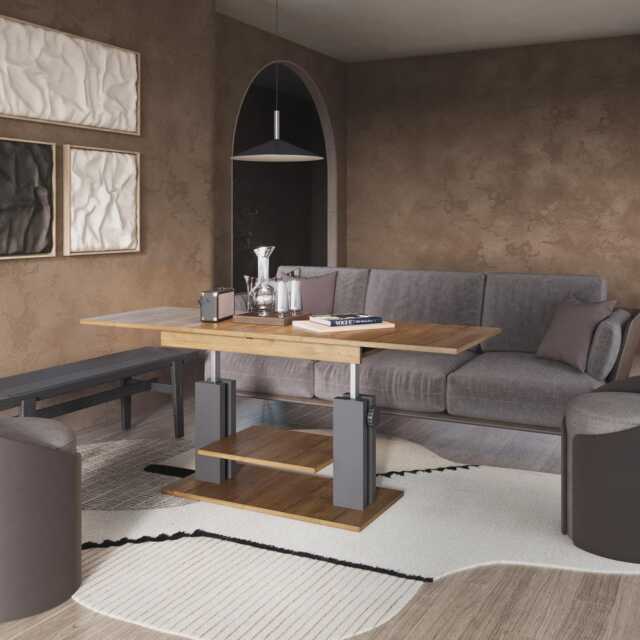 Furneo Moduvo Halifax Oak Effect, Extending Coffee Table To Dining Table, 6 Seating, 120cm - 170cm - image 1