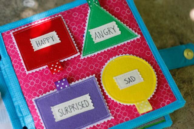 Emotions Flaps Page For Custom Built Quiet Book By Tomtoy, Fabric Busy Book Pages, 20x20cm, Single - image 1