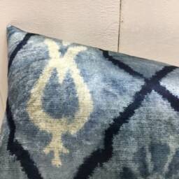 Handwoven Silk Ikat Lumbar Pillow Cover 10x24, Modern Home Decor - thumbnail 3