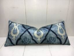 Handwoven Silk Ikat Lumbar Pillow Cover 10x24, Modern Home Decor - thumbnail 1