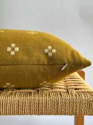 Vintage Hmong Hemp Pillow Block Print Lumbar Throw Pillow - thumbnail 1