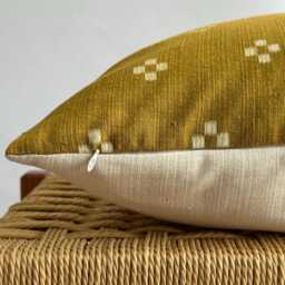 Vintage Hmong Hemp Pillow Block Print Lumbar Throw Pillow - thumbnail 4