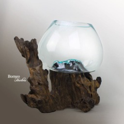 Hand Blown Glass Vase On Driftwood Base Eco Terrarium Planter - 11.8x13x9 - thumbnail 3