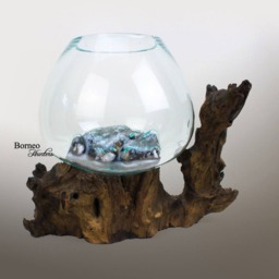 Hand Blown Glass Vase On Driftwood Base Eco Terrarium Planter - 11.8x13x9 - thumbnail 2