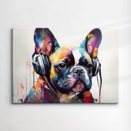 French Bulldog With Headphones Dog Pet Abstract Modern Painting Wall Art, Framed Canvas Poster Print, Home Kitchen Office Room Decor, Gifts - thumbnail 3